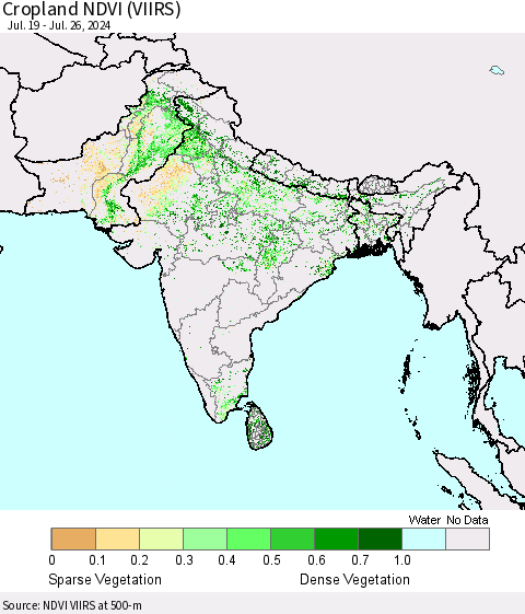 Southern Asia Cropland NDVI (VIIRS) Thematic Map For 7/19/2024 - 7/26/2024
