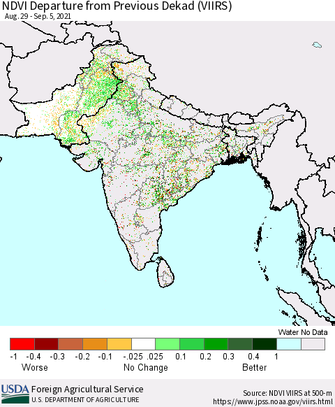 Southern Asia NDVI Departure from Previous Dekad (VIIRS) Thematic Map For 9/1/2021 - 9/10/2021