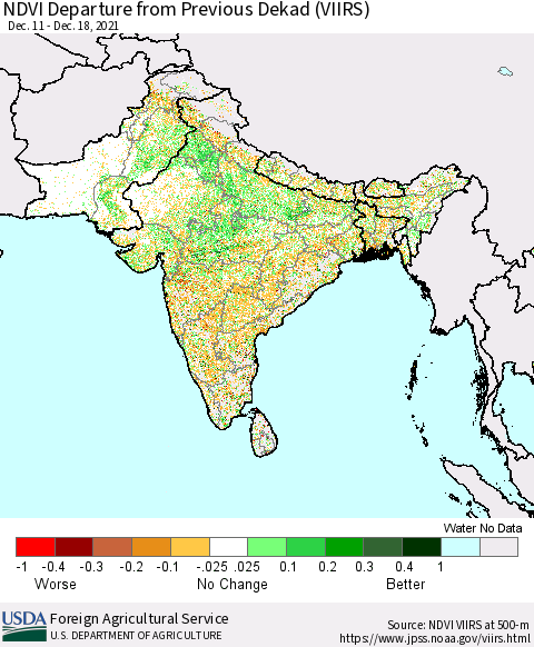 Southern Asia NDVI Departure from Previous Dekad (VIIRS) Thematic Map For 12/11/2021 - 12/20/2021