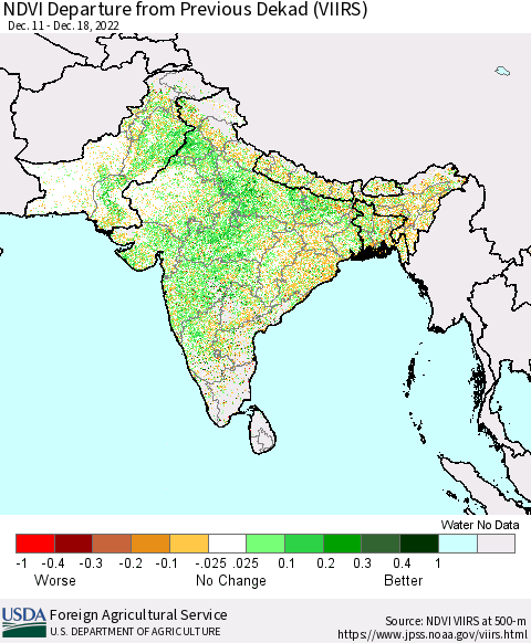 Southern Asia NDVI Departure from Previous Dekad (VIIRS) Thematic Map For 12/11/2022 - 12/20/2022
