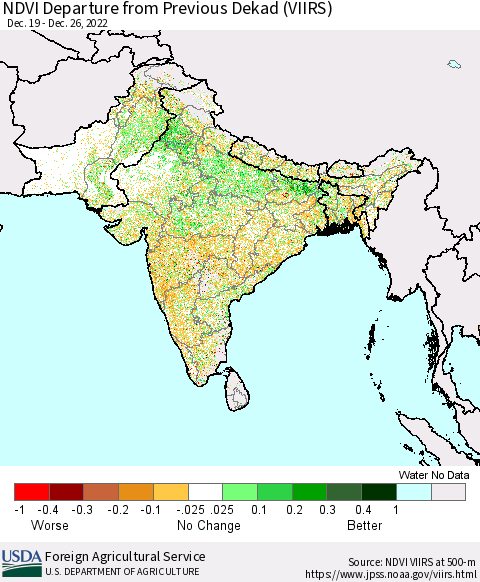 Southern Asia NDVI Departure from Previous Dekad (VIIRS) Thematic Map For 12/21/2022 - 12/31/2022