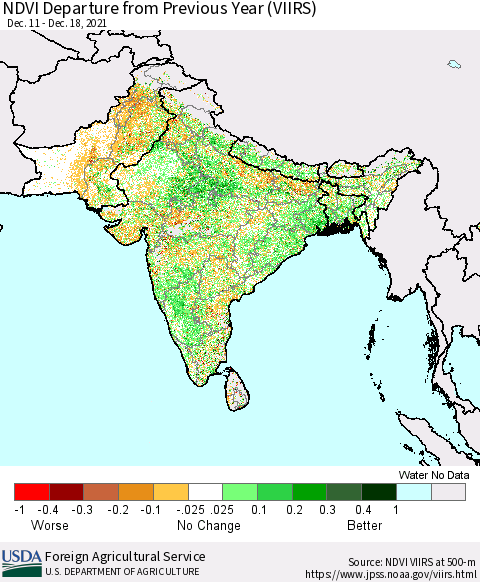 Southern Asia NDVI Departure from Previous Year (VIIRS) Thematic Map For 12/11/2021 - 12/20/2021