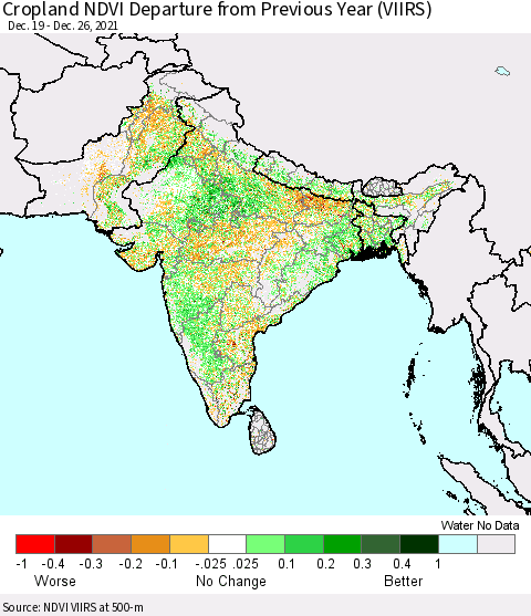Southern Asia Cropland NDVI Departure from Previous Year (VIIRS) Thematic Map For 12/19/2021 - 12/26/2021