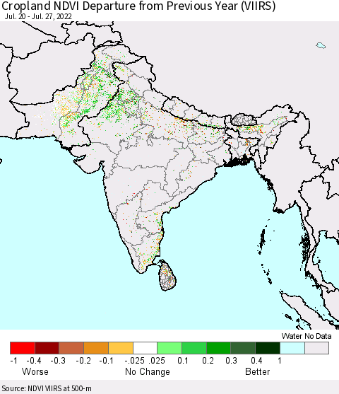 Southern Asia Cropland NDVI Departure from Previous Year (VIIRS) Thematic Map For 7/20/2022 - 7/27/2022