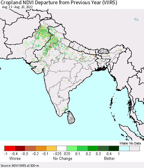 Southern Asia Cropland NDVI Departure from Previous Year (VIIRS) Thematic Map For 8/13/2022 - 8/20/2022
