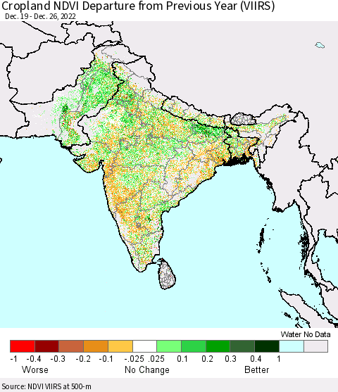 Southern Asia Cropland NDVI Departure from Previous Year (VIIRS) Thematic Map For 12/26/2022 - 1/2/2023