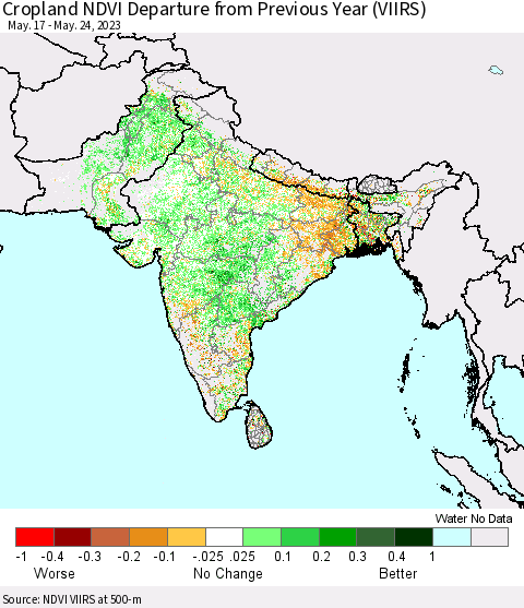 Southern Asia Cropland NDVI Departure from Previous Year (VIIRS) Thematic Map For 5/17/2023 - 5/24/2023