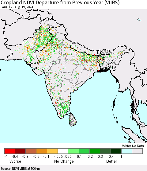 Southern Asia Cropland NDVI Departure from Previous Year (VIIRS) Thematic Map For 8/12/2024 - 8/19/2024