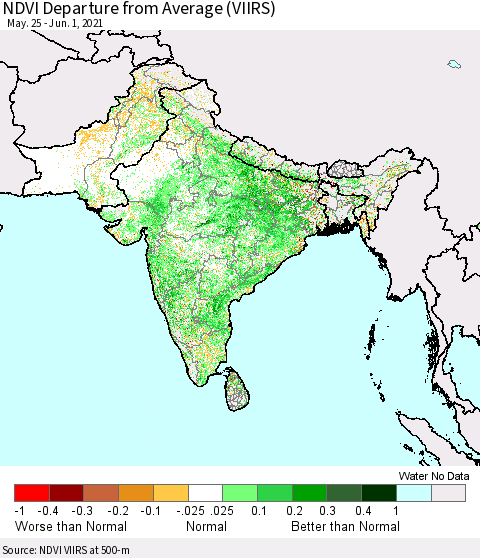 Southern Asia NDVI Departure from Average (VIIRS) Thematic Map For 5/25/2021 - 6/1/2021