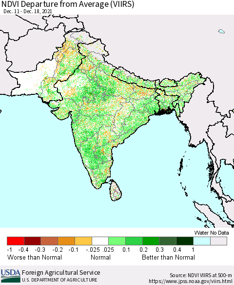 Southern Asia NDVI Departure from Average (VIIRS) Thematic Map For 12/11/2021 - 12/20/2021
