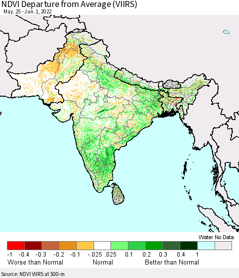 Southern Asia NDVI Departure from Average (VIIRS) Thematic Map For 5/25/2022 - 6/1/2022