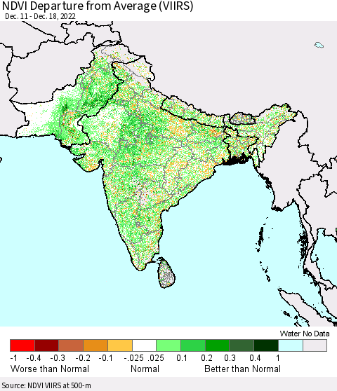 Southern Asia NDVI Departure from Average (VIIRS) Thematic Map For 12/11/2022 - 12/18/2022