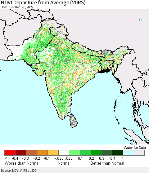 Southern Asia NDVI Departure from Average (VIIRS) Thematic Map For 12/19/2022 - 12/26/2022