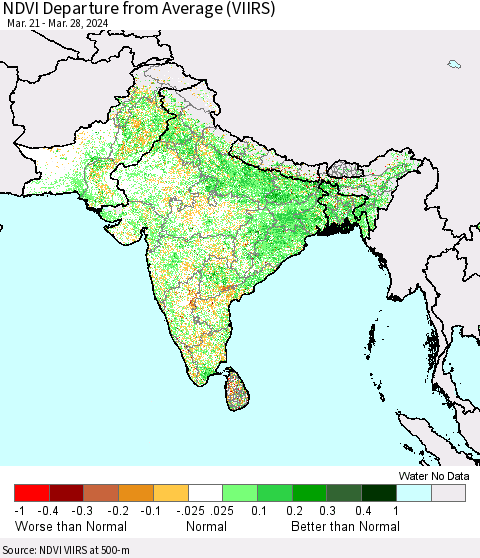 Southern Asia NDVI Departure from Average (VIIRS) Thematic Map For 3/21/2024 - 3/28/2024