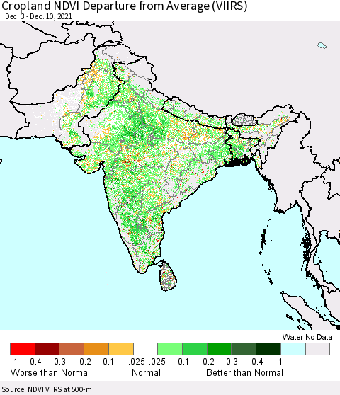 Southern Asia Cropland NDVI Departure from Average (VIIRS) Thematic Map For 12/3/2021 - 12/10/2021