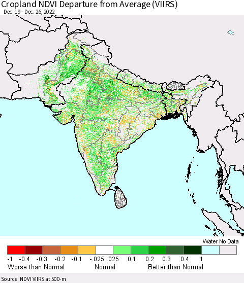 Southern Asia Cropland NDVI Departure from Average (VIIRS) Thematic Map For 12/19/2022 - 12/26/2022