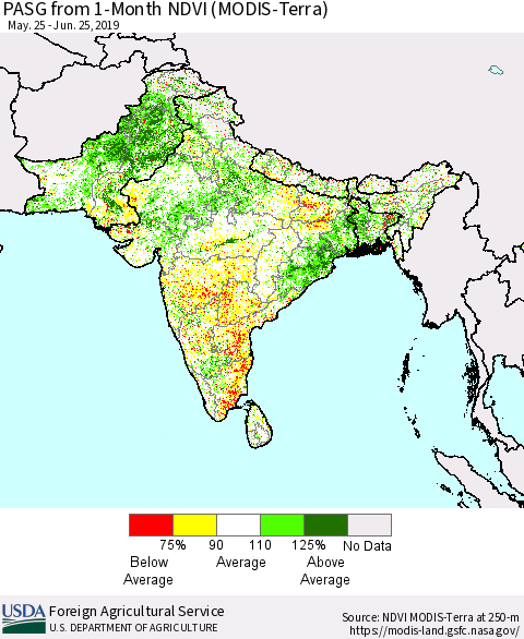 Southern Asia PASG from 1-Month NDVI (Terra-MODIS) Thematic Map For 6/21/2019 - 6/30/2019