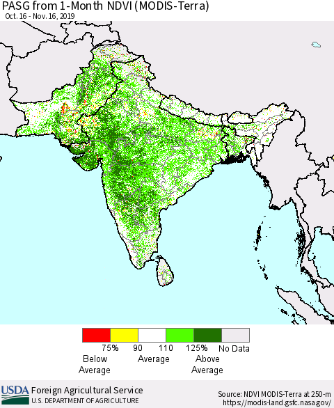 Southern Asia PASG from 1-Month NDVI (Terra-MODIS) Thematic Map For 11/11/2019 - 11/20/2019