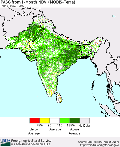 Southern Asia PASG from 1-Month NDVI (Terra-MODIS) Thematic Map For 5/1/2020 - 5/10/2020