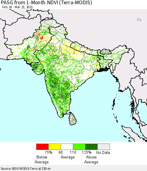 Southern Asia PASG from 1-Month NDVI (Terra-MODIS) Thematic Map For 3/14/2021 - 3/21/2021