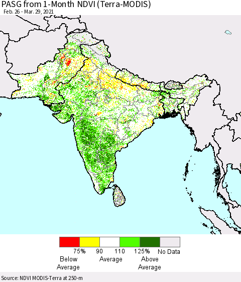 Southern Asia PASG from 1-Month NDVI (Terra-MODIS) Thematic Map For 3/22/2021 - 3/29/2021