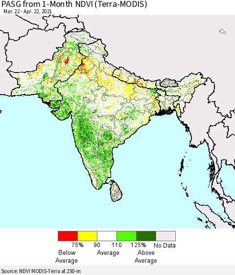 Southern Asia PASG from 1-Month NDVI (Terra-MODIS) Thematic Map For 4/15/2021 - 4/22/2021