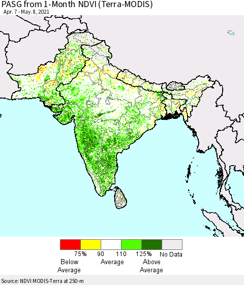 Southern Asia PASG from 1-Month NDVI (Terra-MODIS) Thematic Map For 5/1/2021 - 5/8/2021