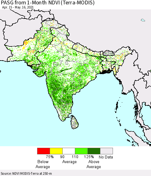 Southern Asia PASG from 1-Month NDVI (Terra-MODIS) Thematic Map For 5/9/2021 - 5/16/2021