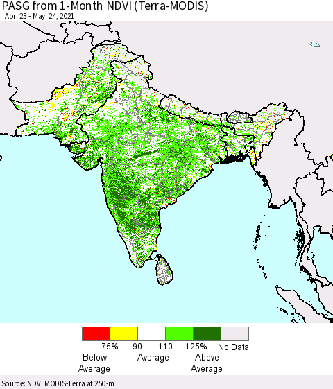 Southern Asia PASG from 1-Month NDVI (Terra-MODIS) Thematic Map For 5/17/2021 - 5/24/2021