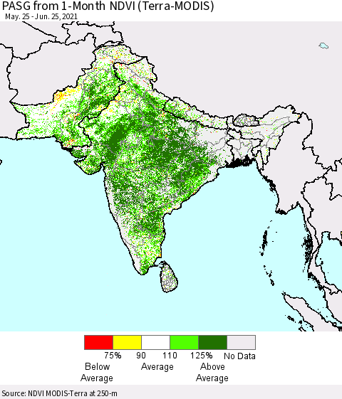 Southern Asia PASG from 1-Month NDVI (Terra-MODIS) Thematic Map For 6/18/2021 - 6/25/2021
