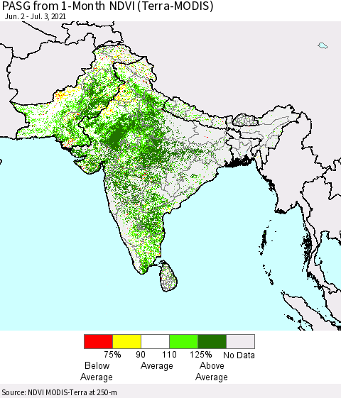 Southern Asia PASG from 1-Month NDVI (Terra-MODIS) Thematic Map For 6/26/2021 - 7/3/2021