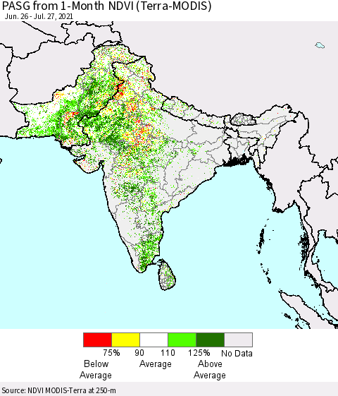 Southern Asia PASG from 1-Month NDVI (Terra-MODIS) Thematic Map For 7/20/2021 - 7/27/2021