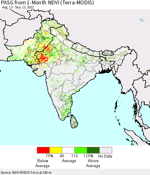Southern Asia PASG from 1-Month NDVI (Terra-MODIS) Thematic Map For 9/6/2021 - 9/13/2021