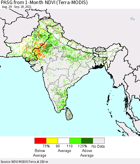 Southern Asia PASG from 1-Month NDVI (Terra-MODIS) Thematic Map For 9/22/2021 - 9/29/2021