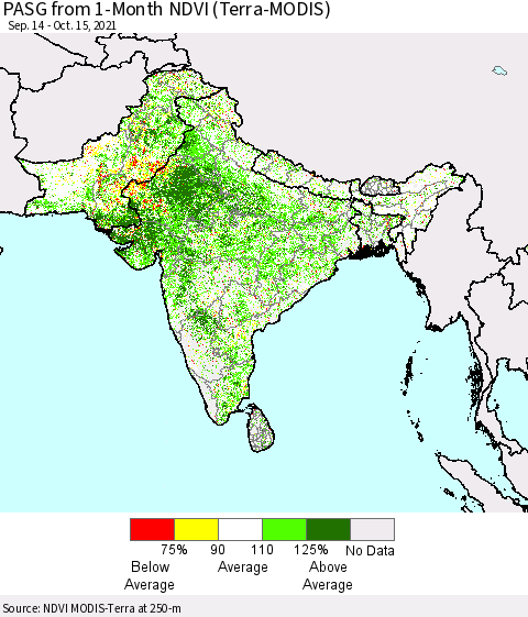 Southern Asia PASG from 1-Month NDVI (Terra-MODIS) Thematic Map For 10/8/2021 - 10/15/2021