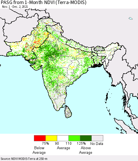 Southern Asia PASG from 1-Month NDVI (Terra-MODIS) Thematic Map For 11/25/2021 - 12/2/2021