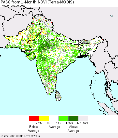 Southern Asia PASG from 1-Month NDVI (Terra-MODIS) Thematic Map For 12/3/2021 - 12/10/2021