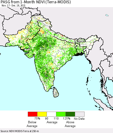 Southern Asia PASG from 1-Month NDVI (Terra-MODIS) Thematic Map For 12/11/2021 - 12/18/2021