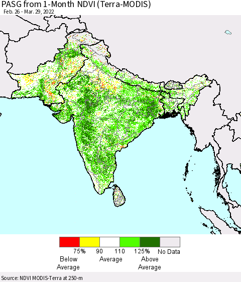 Southern Asia PASG from 1-Month NDVI (Terra-MODIS) Thematic Map For 3/22/2022 - 3/29/2022