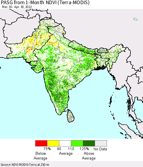 Southern Asia PASG from 1-Month NDVI (Terra-MODIS) Thematic Map For 4/23/2022 - 4/30/2022