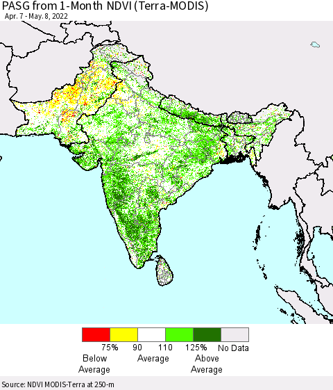 Southern Asia PASG from 1-Month NDVI (Terra-MODIS) Thematic Map For 5/1/2022 - 5/8/2022