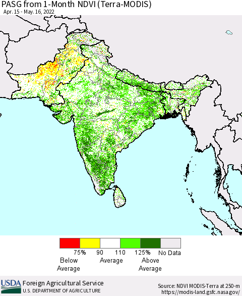 Southern Asia PASG from 1-Month NDVI (Terra-MODIS) Thematic Map For 5/11/2022 - 5/20/2022