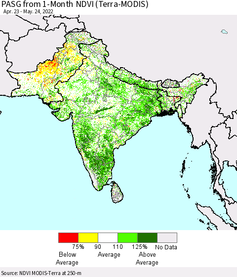 Southern Asia PASG from 1-Month NDVI (Terra-MODIS) Thematic Map For 5/17/2022 - 5/24/2022