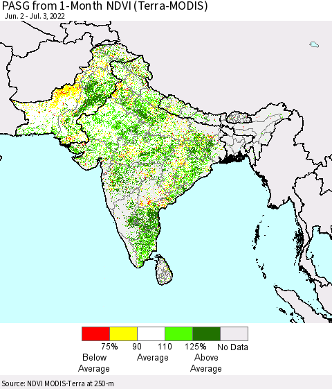 Southern Asia PASG from 1-Month NDVI (Terra-MODIS) Thematic Map For 6/26/2022 - 7/3/2022