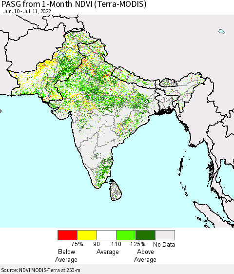 Southern Asia PASG from 1-Month NDVI (Terra-MODIS) Thematic Map For 7/4/2022 - 7/11/2022