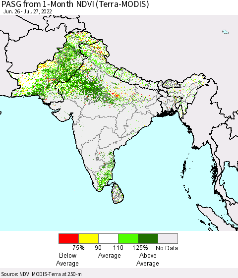 Southern Asia PASG from 1-Month NDVI (Terra-MODIS) Thematic Map For 7/20/2022 - 7/27/2022