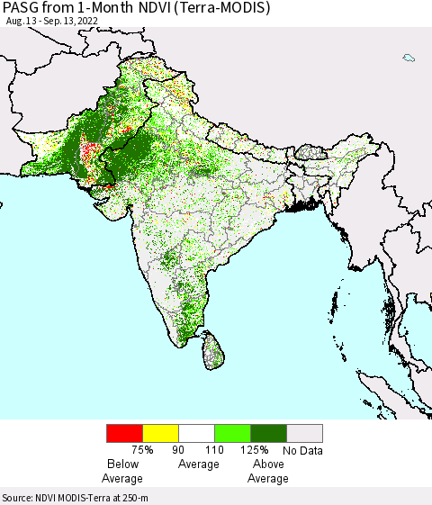 Southern Asia PASG from 1-Month NDVI (Terra-MODIS) Thematic Map For 9/6/2022 - 9/13/2022