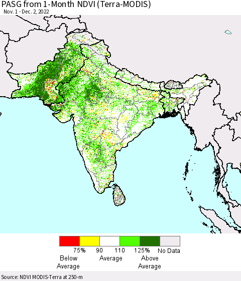 Southern Asia PASG from 1-Month NDVI (Terra-MODIS) Thematic Map For 11/25/2022 - 12/2/2022