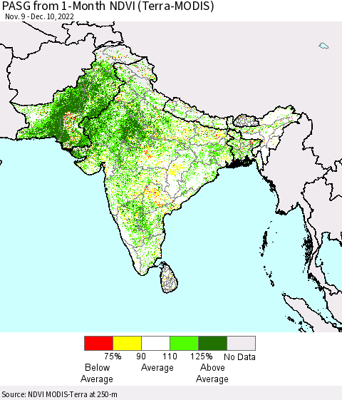 Southern Asia PASG from 1-Month NDVI (Terra-MODIS) Thematic Map For 12/1/2022 - 12/10/2022