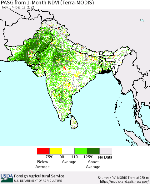 Southern Asia PASG from 1-Month NDVI (Terra-MODIS) Thematic Map For 12/11/2022 - 12/20/2022